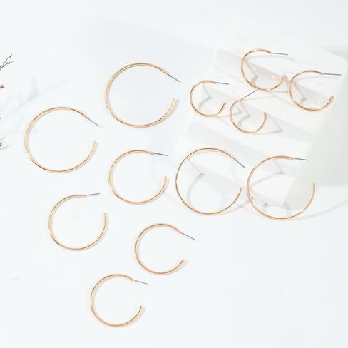 6 Pair Hoop Earring Set 14K Gold Plated Earrings,Stainless Hoop Earring Women Jewelry Gold/Silver Jewelry Gift in Saudi Arabia