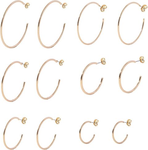 6 Pair Hoop Earring Set 14K Gold Plated Earrings,Stainless Hoop Earring Women Jewelry Gold/Silver Jewelry Gift in Saudi Arabia