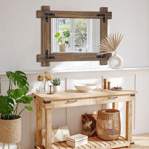 الخشب شنقا مرآة الحائط خمر مزرعة ديكور مرآة للجدار مستطيلة ريفي مرآة للحمام غرفة نوم مدخل ديكور خمر المرايا in Kuwait