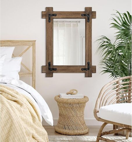 الخشب شنقا مرآة الحائط خمر مزرعة ديكور مرآة للجدار مستطيلة ريفي مرآة للحمام غرفة نوم مدخل ديكور خمر المرايا in Kuwait