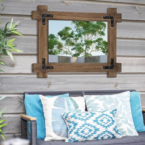 الخشب شنقا مرآة الحائط خمر مزرعة ديكور مرآة للجدار مستطيلة ريفي مرآة للحمام غرفة نوم مدخل ديكور خمر المرايا in Kuwait