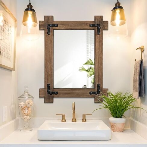 الخشب شنقا مرآة الحائط خمر مزرعة ديكور مرآة للجدار مستطيلة ريفي مرآة للحمام غرفة نوم مدخل ديكور خمر المرايا in Kuwait