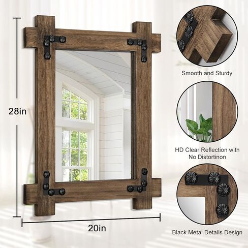 الخشب شنقا مرآة الحائط خمر مزرعة ديكور مرآة للجدار مستطيلة ريفي مرآة للحمام غرفة نوم مدخل ديكور خمر المرايا in Kuwait