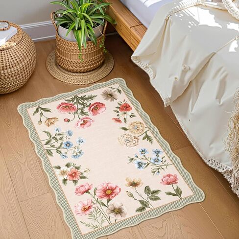 GarveeHome Floral Scalloped Entryway Rug, 2x3 Washable Boho Small Area Rug Non-Slip Low-Pile Indoor Front Door Mat Soft Throw Carpet for Entrance, Bedroom, Kitchen, Bath, Taupe in Saudi Arabia