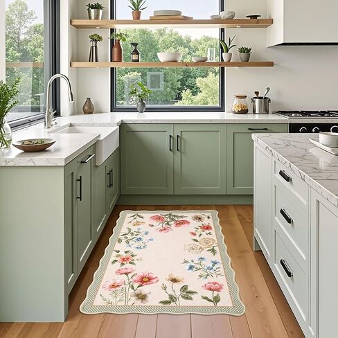GarveeHome Floral Scalloped Entryway Rug, 2x3 Washable Boho Small Area Rug Non-Slip Low-Pile Indoor Front Door Mat Soft Throw Carpet for Entrance, Bedroom, Kitchen, Bath, Taupe in Saudi Arabia