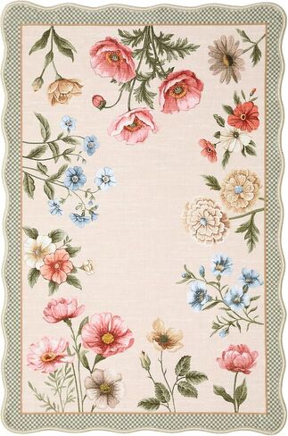 GarveeHome Floral Scalloped Entryway Rug, 2x3 Washable Boho Small Area Rug Non-Slip Low-Pile Indoor Front Door Mat Soft Throw Carpet for Entrance, Bedroom, Kitchen, Bath, Taupe in Saudi Arabia