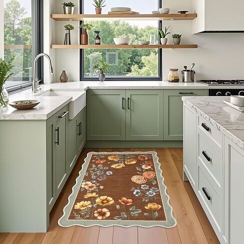 GarveeHome Floral Scalloped Entryway Rug, 2x3 Washable Boho Small Area Rug Non-Slip Low-Pile Indoor Front Door Mat Soft Throw Carpet for Entrance, Bedroom, Kitchen, Bath, Taupe in Saudi Arabia