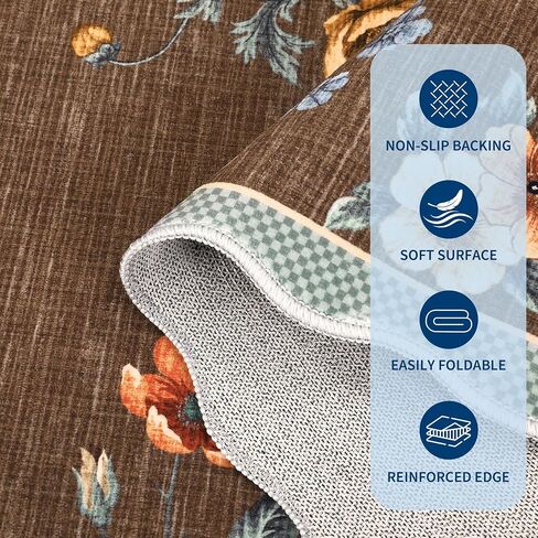 GarveeHome Floral Scalloped Entryway Rug, 2x3 Washable Boho Small Area Rug Non-Slip Low-Pile Indoor Front Door Mat Soft Throw Carpet for Entrance, Bedroom, Kitchen, Bath, Taupe in Saudi Arabia
