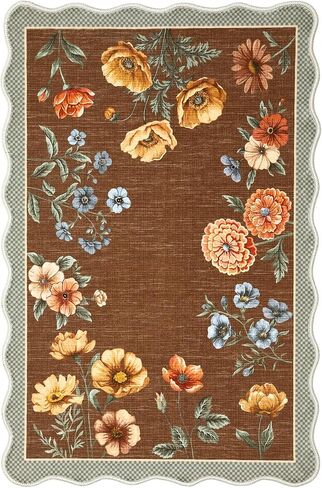 GarveeHome Floral Scalloped Entryway Rug, 2x3 Washable Boho Small Area Rug Non-Slip Low-Pile Indoor Front Door Mat Soft Throw Carpet for Entrance, Bedroom, Kitchen, Bath, Taupe in Saudi Arabia