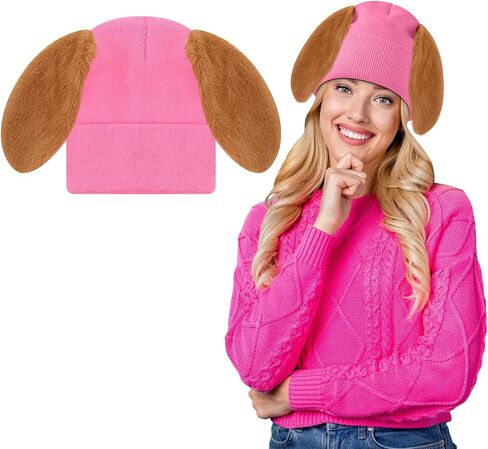 Haysandy Halloween Dog Ears Beanie فروي جرو قبعة صغيرة مع آذان الكلب مكبلة للحفلات تحت عنوان الكبار (بني) in Saudi Arabia