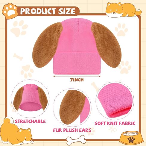 Haysandy Halloween Dog Ears Beanie فروي جرو قبعة صغيرة مع آذان الكلب مكبلة للحفلات تحت عنوان الكبار (بني) in Saudi Arabia