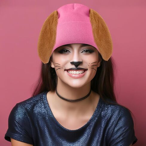 Haysandy Halloween Dog Ears Beanie فروي جرو قبعة صغيرة مع آذان الكلب مكبلة للحفلات تحت عنوان الكبار (بني) in Saudi Arabia