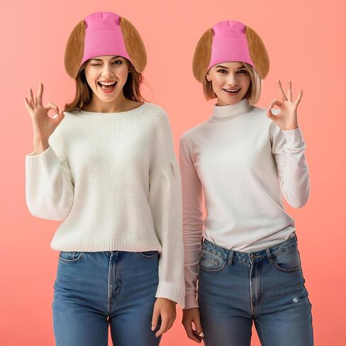 Haysandy Halloween Dog Ears Beanie فروي جرو قبعة صغيرة مع آذان الكلب مكبلة للحفلات تحت عنوان الكبار (بني) in Saudi Arabia