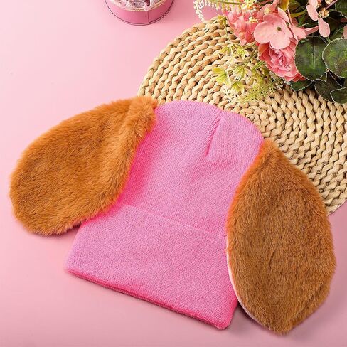 Haysandy Halloween Dog Ears Beanie فروي جرو قبعة صغيرة مع آذان الكلب مكبلة للحفلات تحت عنوان الكبار (بني) in Saudi Arabia