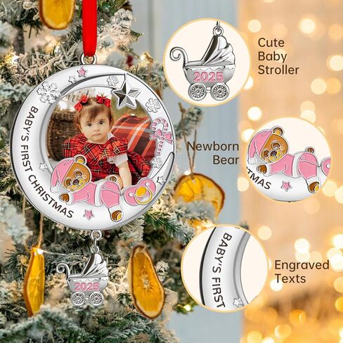 زينة عيد الميلاد الأولى للأطفال 2024 فتاة - زينة إطار صورة عيد الميلاد الأولى الخاصة بي، زينة صور عيد الميلاد الشخصية - هدايا تذكارية لحديثي الولادة لعيد الميلاد الأول للطفل in Kuwait