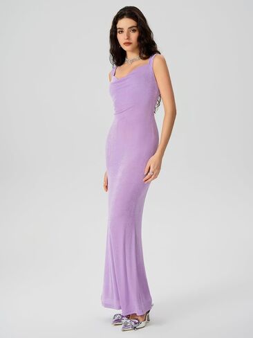 فستان CIDER Maxi Bodycon فستان نسائي سهل الارتداء ورقبة واسعة بدون أكمام وخصر متوسط ​​فساتين طويلة مناسبة in Saudi Arabia