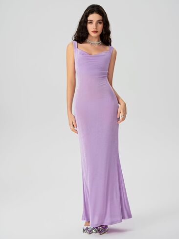 فستان CIDER Maxi Bodycon فستان نسائي سهل الارتداء ورقبة واسعة بدون أكمام وخصر متوسط ​​فساتين طويلة مناسبة in Saudi Arabia