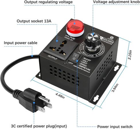 وحدة تحكم في سرعة مروحة التيار المتردد، 100 فولت ~ 120 فولت 15 أمبير 4000 وات، وحدة تحكم في السرعة المتغيرة للمحرك مع حماية من التحميل الزائد، منظم جهد المحرك الكهربائي لمروحة جهاز التوجيه المتغير in Kuwait