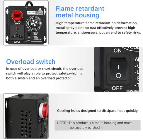 وحدة تحكم في سرعة مروحة التيار المتردد، 100 فولت ~ 120 فولت 15 أمبير 4000 وات، وحدة تحكم في السرعة المتغيرة للمحرك مع حماية من التحميل الزائد، منظم جهد المحرك الكهربائي لمروحة جهاز التوجيه المتغير in Kuwait