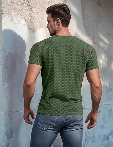 Mens Muscle Slim T Shirt Gym Workout Athletic Tee Shirts V Neck Short Sleeve Shirts in Kuwait