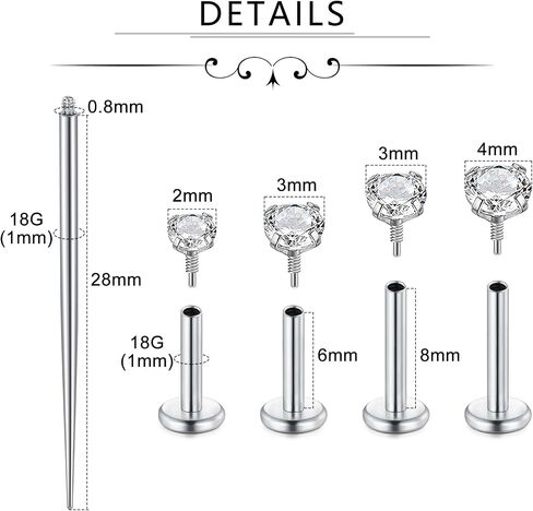 Incaton 18G Hypoallergenic Flat Back Stud Earrings, 316L Surgical Steel Internal Thread CZ Stud for Helix Tragus Cartilage Conch Nose Lip Rings Labret Piercing Jewelry For Women Gold/Silver Pack in Saudi Arabia