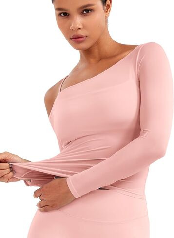 YEOREO Women Sheer Long Sleeve Crop Top Workout See Through One Shoulder Yoga T Shirts Summer Party Club Going Out Top in Kuwait
