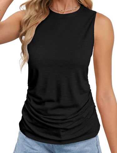 AURUZA Womens Ruched Tank Tops Crewneck Loose Fit Basic Going Out Clothes Casual Summer Sleeveless Shirts for Women in Saudi Arabia