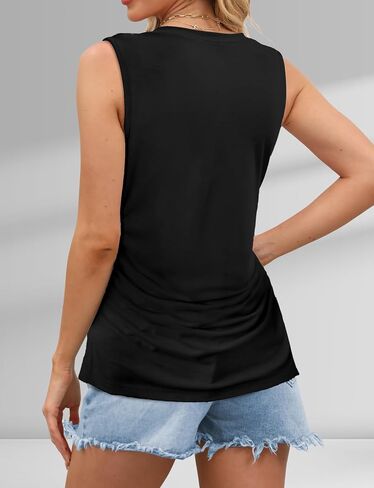 AURUZA Womens Ruched Tank Tops Crewneck Loose Fit Basic Going Out Clothes Casual Summer Sleeveless Shirts for Women in Saudi Arabia