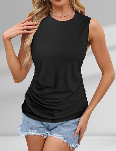 AURUZA Womens Ruched Tank Tops Crewneck Loose Fit Basic Going Out Clothes Casual Summer Sleeveless Shirts for Women in Saudi Arabia