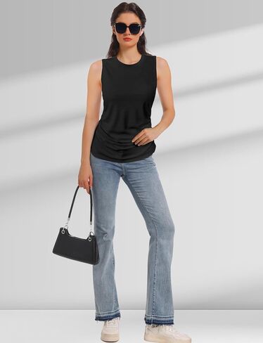 AURUZA Womens Ruched Tank Tops Crewneck Loose Fit Basic Going Out Clothes Casual Summer Sleeveless Shirts for Women in Saudi Arabia