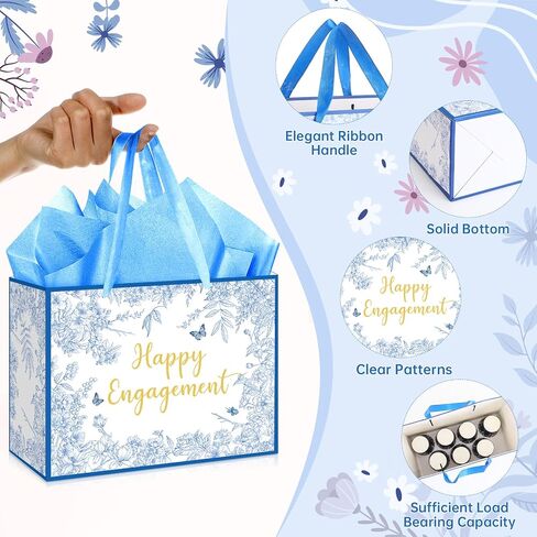 Engagement Party Gift Bags Sage Green Happy Engagement Gift Wrapping Paper Bag with Tissue Paper Card Eucalyptus Christmas Engagement Party Decorations Gift Bags Sage Green Happy Engagement Supplies in Saudi Arabia