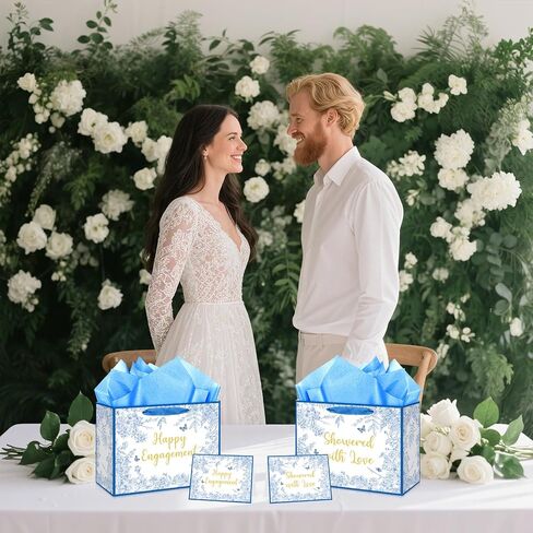 Engagement Party Gift Bags Sage Green Happy Engagement Gift Wrapping Paper Bag with Tissue Paper Card Eucalyptus Christmas Engagement Party Decorations Gift Bags Sage Green Happy Engagement Supplies in Saudi Arabia