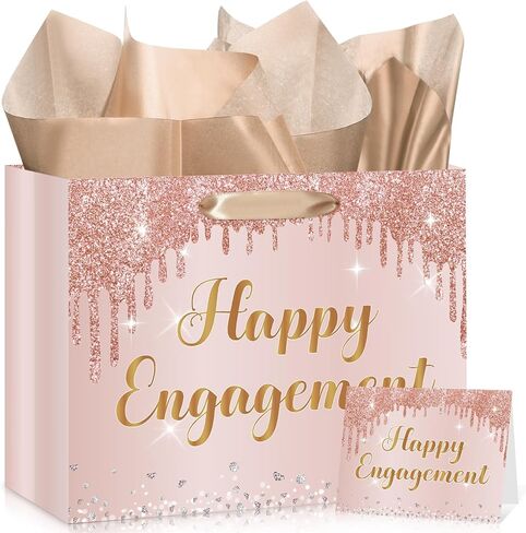 Engagement Party Gift Bags Sage Green Happy Engagement Gift Wrapping Paper Bag with Tissue Paper Card Eucalyptus Christmas Engagement Party Decorations Gift Bags Sage Green Happy Engagement Supplies in Saudi Arabia