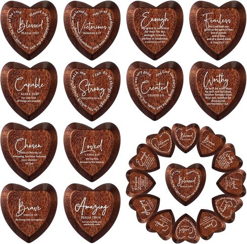 Geelin Inspirational Christian Gift Religious Wooden Heart Tokens with Bible Verses Pocket Hug for Women Men Church Scripture Grandparents Day Party Favors(Brown,24 Pcs) in Saudi Arabia