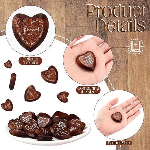 Geelin Inspirational Christian Gift Religious Wooden Heart Tokens with Bible Verses Pocket Hug for Women Men Church Scripture Grandparents Day Party Favors(Brown,24 Pcs) in Saudi Arabia