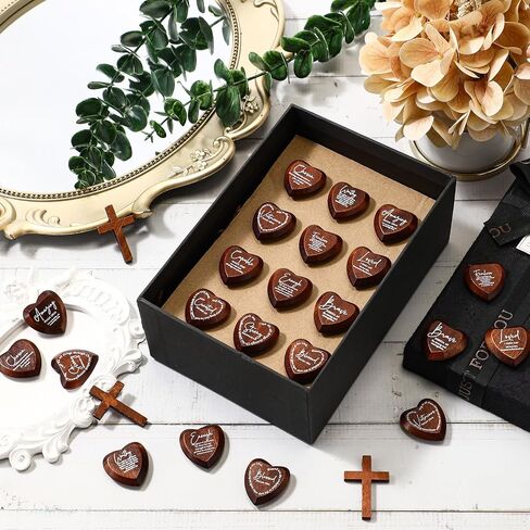 Geelin Inspirational Christian Gift Religious Wooden Heart Tokens with Bible Verses Pocket Hug for Women Men Church Scripture Grandparents Day Party Favors(Brown,24 Pcs) in Saudi Arabia