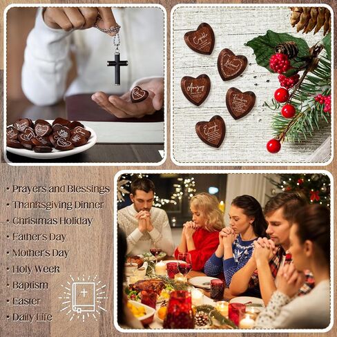 Geelin Inspirational Christian Gift Religious Wooden Heart Tokens with Bible Verses Pocket Hug for Women Men Church Scripture Grandparents Day Party Favors(Brown,24 Pcs) in Saudi Arabia