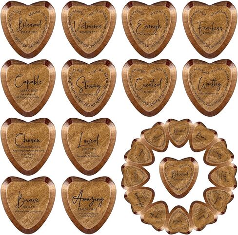 Geelin Inspirational Christian Gift Religious Wooden Heart Tokens with Bible Verses Pocket Hug for Women Men Church Scripture Grandparents Day Party Favors(Brown,24 Pcs) in Saudi Arabia