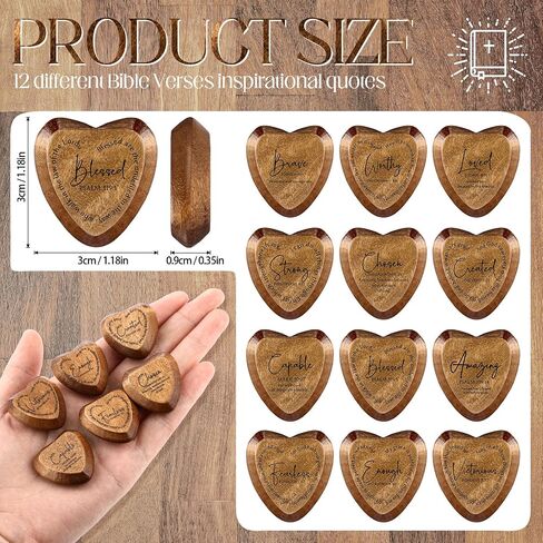 Geelin Inspirational Christian Gift Religious Wooden Heart Tokens with Bible Verses Pocket Hug for Women Men Church Scripture Grandparents Day Party Favors(Brown,24 Pcs) in Saudi Arabia