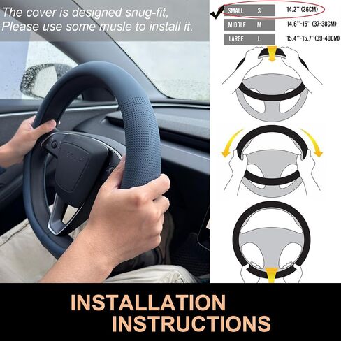 غطاء عجلة القيادة من جلد نابا من PINCTROT لطراز Tesla Y/3 Highland/Juniper، على شكل D مقاس 14 بوصة صغير الحجم مع ثقب مسامي، مناسب مثل القفازات، قاعدة مسطحة 14 بوصة (أزرق نابا سموكي) in Kuwait
