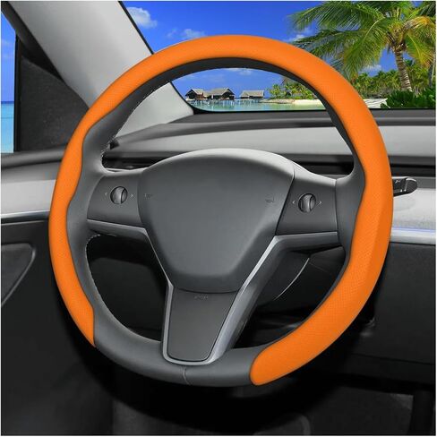 Nappa Leather Car Steering Wheel Cover, 15 inch Breathable & Comfortable Anti-Slip Vehicle Steering Wheel Protector, Soft Automotive Interior Modification Accessories, Universal Fit (Grey) in Kuwait