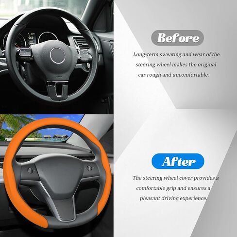 Nappa Leather Car Steering Wheel Cover, 15 inch Breathable & Comfortable Anti-Slip Vehicle Steering Wheel Protector, Soft Automotive Interior Modification Accessories, Universal Fit (Grey) in Kuwait