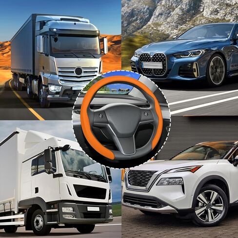 Nappa Leather Car Steering Wheel Cover, 15 inch Breathable & Comfortable Anti-Slip Vehicle Steering Wheel Protector, Soft Automotive Interior Modification Accessories, Universal Fit (Grey) in Kuwait