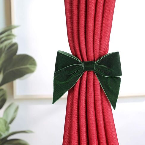2 Pcs Christmas Velvet Bow Curtain Tiebacks Drapes Tie Backs Velvet Curtain Tiebacks Drapes Holders for Bedroom Decor, Baby Nursery Decor Farmhouse Decorations(Green) in Kuwait