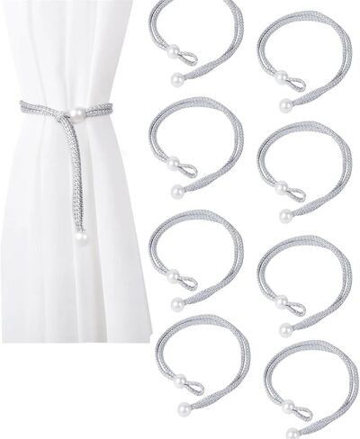 8PCS Classic Style Magnetic Curtain Tiebacks, Magnet Weave Rope Holdbacks for Home and Room Gray in Saudi Arabia