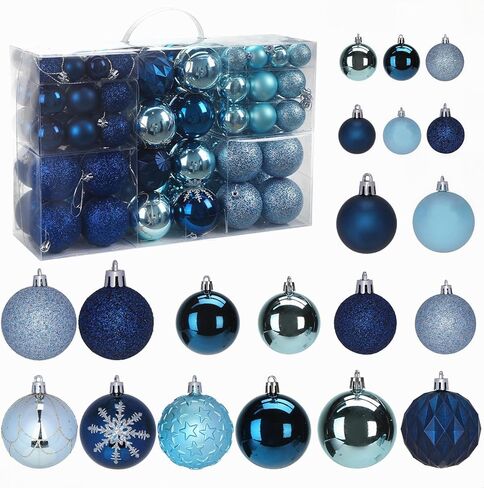 DomeStar 100PCS Shatterproof Blue Christmas Ornament Set - Glitter Balls for Tree Decor and Wreaths in Kuwait