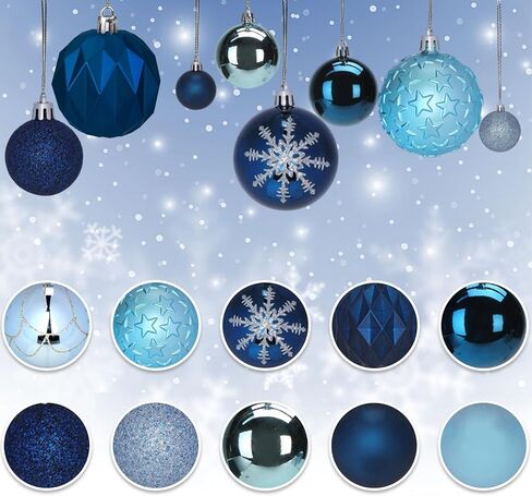 DomeStar 100PCS Shatterproof Blue Christmas Ornament Set - Glitter Balls for Tree Decor and Wreaths in Kuwait