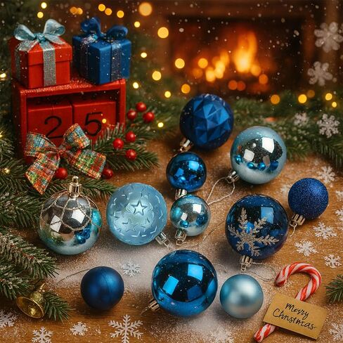 DomeStar 100PCS Shatterproof Blue Christmas Ornament Set - Glitter Balls for Tree Decor and Wreaths in Kuwait
