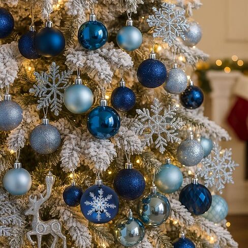 DomeStar 100PCS Shatterproof Blue Christmas Ornament Set - Glitter Balls for Tree Decor and Wreaths in Kuwait