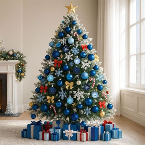 DomeStar 100PCS Shatterproof Blue Christmas Ornament Set - Glitter Balls for Tree Decor and Wreaths in Kuwait